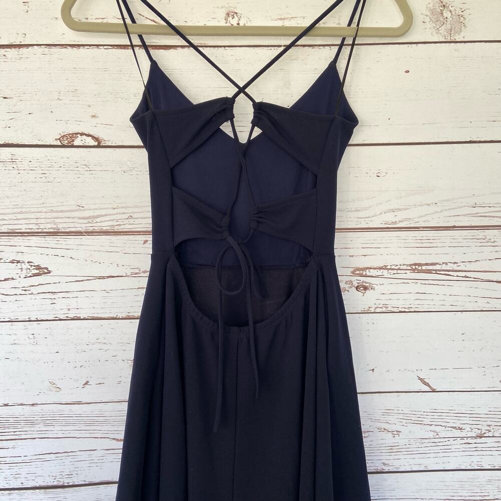 Windsor S Navy Blue High Low w/ Pockets Lace Up Open Back Flowy Cocktail Dress - Picture 6 of 8